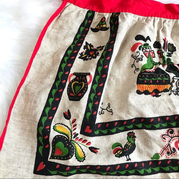 Vintage Dutch pilgrim style linen cloth tie apron screen printed German folk - Picture 3 of 5